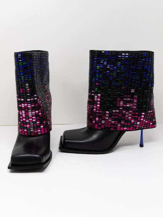 Azalea Wang Shoes - Azalea Wang Vollmer Rainbow Rhinestone Crystal Jewel Foldover Booties Shoes 8